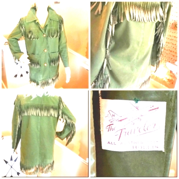 70's FRINGE Travelers OLIVE Green Water VEGAN ALL WEATHER Jacket - Picture 9 of 16